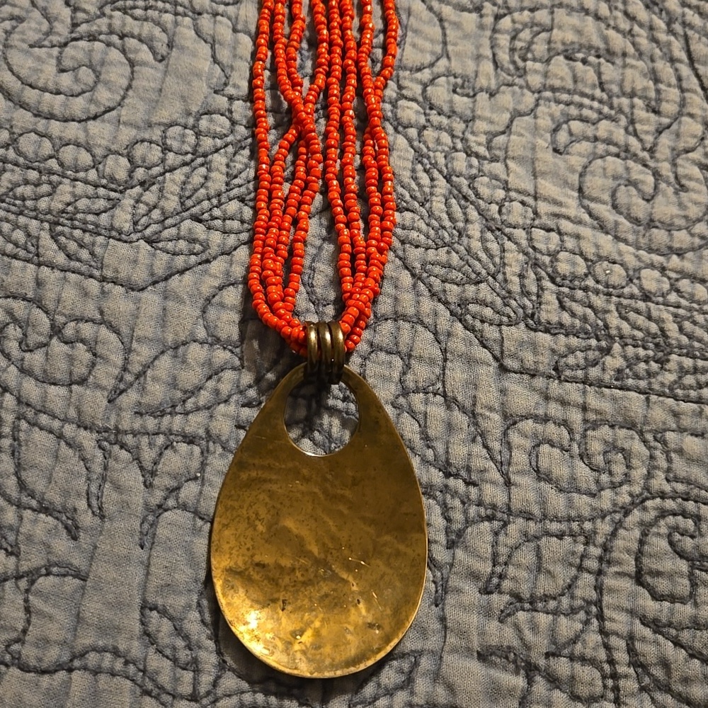 Silver Pendant Necklace with Red Beads 2 x 3 Inches - Picture 3 of 4